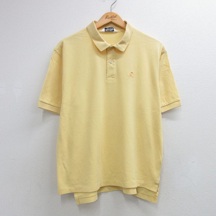 XL★古着 ブルックスブラザーズ 半袖 ブランド ポロ シャツ メンズ 90年代 90s ワンポイントロゴ 鹿の子 コットン USA製 イエロー【spe】 26jun10