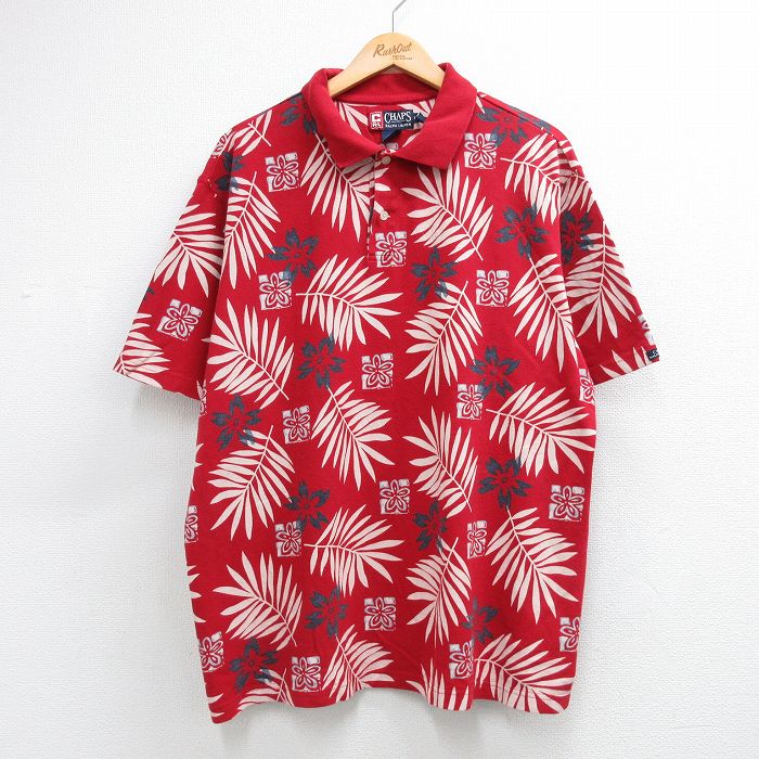 ラルフローレン 90s 半袖ポロシャツ 花葉 レッド メンズXL相当 | 古着