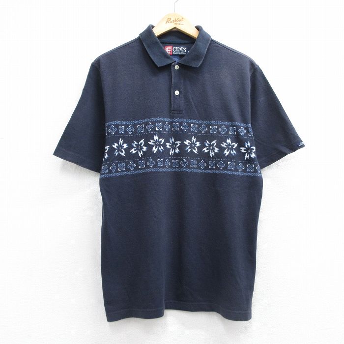 ラルフローレン 90s 半袖ポロシャツ 花 ネイビー メンズL相当 | 古着