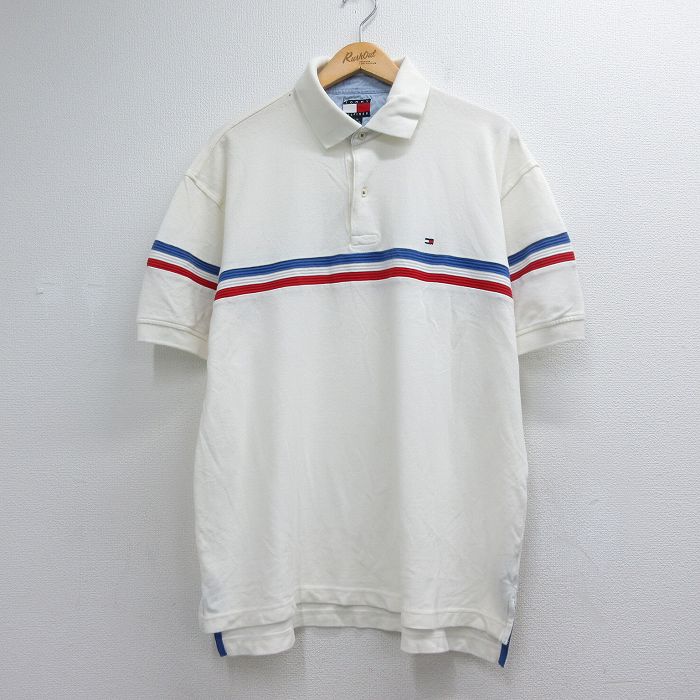 トミーヒルフィガー 90s 半袖ポロシャツ ワンポイントロゴ ホワイト メンズXL相当 | 古着