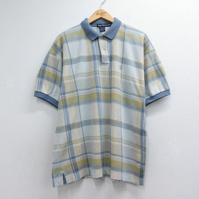 ノーティカ 90s 半袖ポロシャツ ワンポイントロゴ ベージュチェック メンズXL相当 | 古着