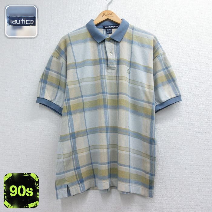 ノーティカ 90s 半袖ポロシャツ ワンポイントロゴ ベージュチェック メンズXL相当 | 古着