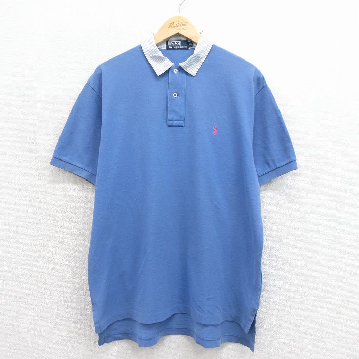 ラルフローレン 90s 半袖ポロシャツ ワンポイントロゴ ライトブルー メンズXL相当 | 古着