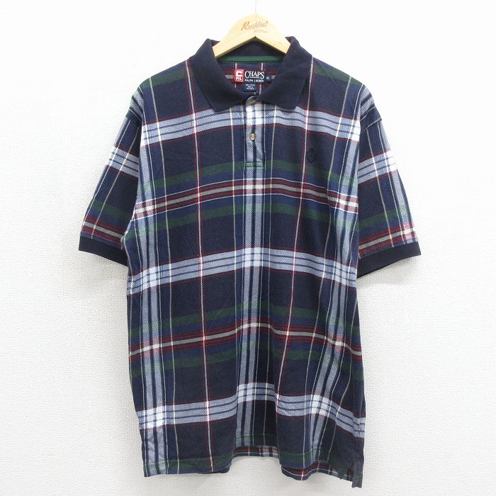 ラルフローレン 90s 半袖ポロシャツ ワンポイントロゴ ネイビーチェック メンズXL相当 | 古着