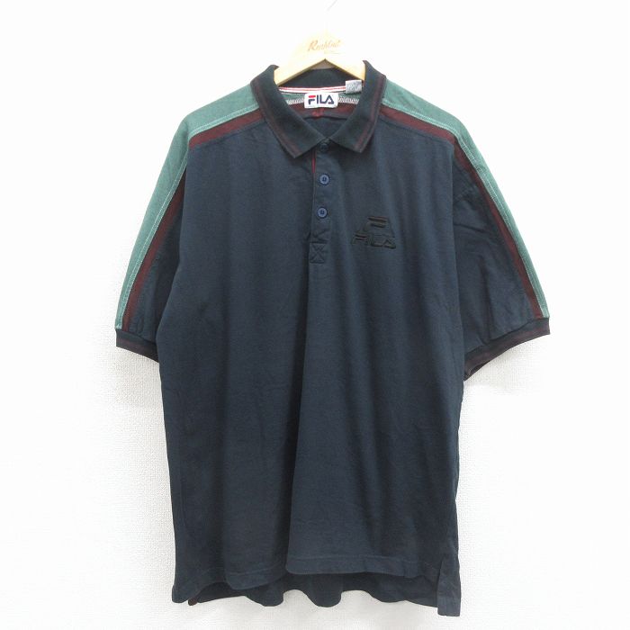 フィラ 00s 半袖ポロシャツ ワンポイントロゴ ネイビー メンズXL相当 | 古着
