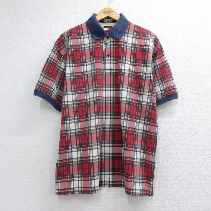 トミーヒルフィガー 90s 半袖ポロシャツ ワンポイントロゴ レッド メンズXL相当 | 古着