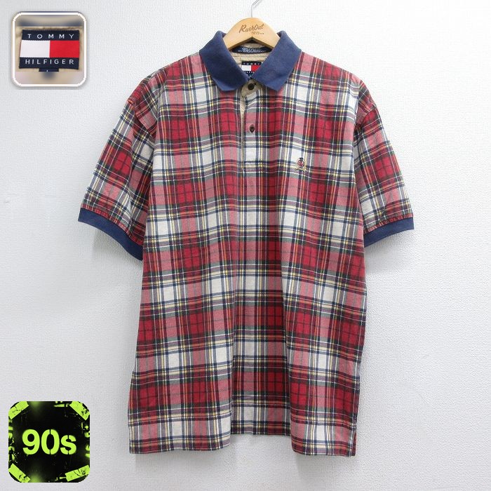 トミーヒルフィガー 90s 半袖ポロシャツ ワンポイントロゴ レッド メンズXL相当 | 古着