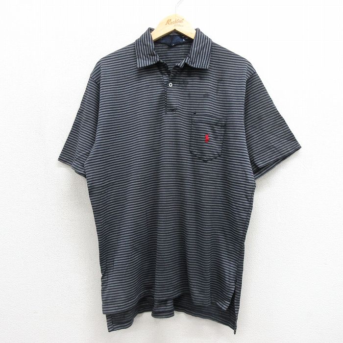 ラルフローレン 90s 半袖ポロシャツ ワンポイントロゴ ネイビーボーダー メンズXL相当 | 古着