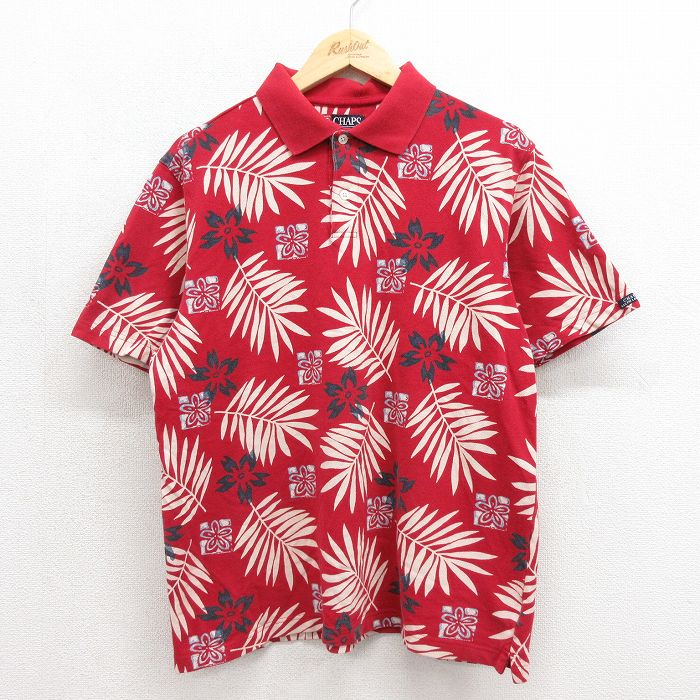 ラルフローレン 90s 半袖ポロシャツ 花 レッド メンズL相当 | 古着