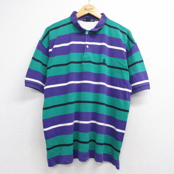 ノーティカ 90s 半袖ポロシャツ ワンポイントロゴ グリーンボーダー メンズXL相当 | 古着