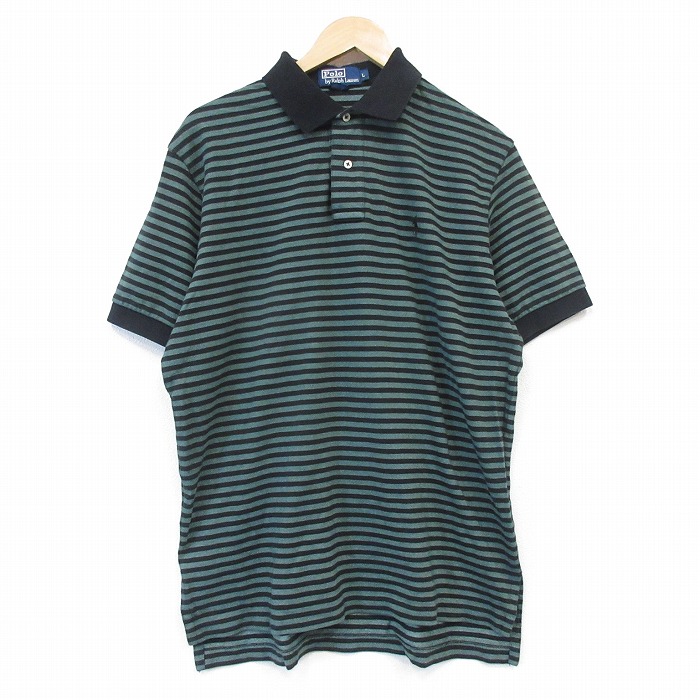 ラルフローレン 90s 半袖ポロシャツ ワンポイントロゴ グリーンボーダー メンズXL相当 | 古着