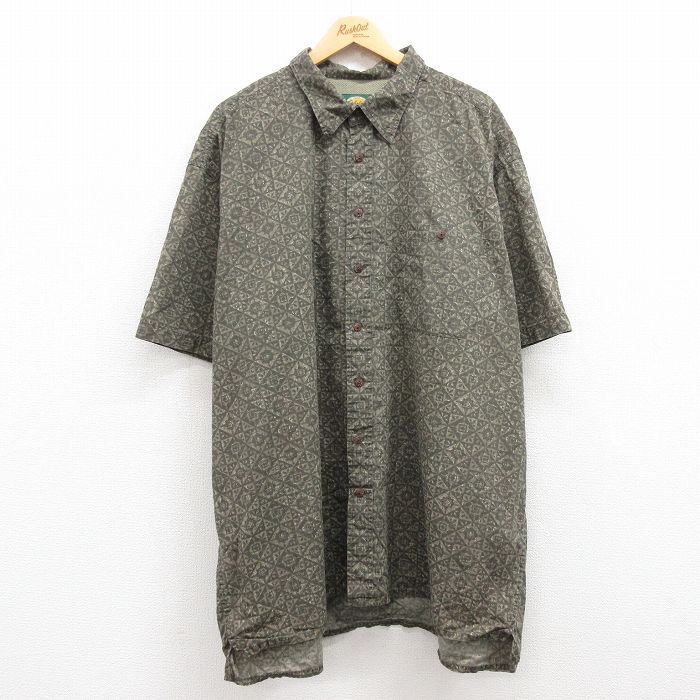 XL★古着 カベラス 半袖 ハワイアン シャツ メンズ 00年代 00s 総柄 大きいサイズ ロング丈 コットン 緑系他 グリーン 内側メッシュ 24jun11 中古 アロハ トップス