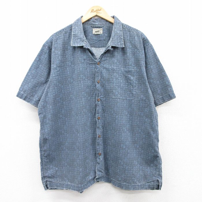 【20%OFF】XL★古着 エルエルビーン LLBEAN 半袖 ハワイアン シャツ メンズ 00年代 00s 総柄 大きいサイズ コットン 開襟 オープンカラー 紺他 ネイビー 25may21 中古 アロハ トップス