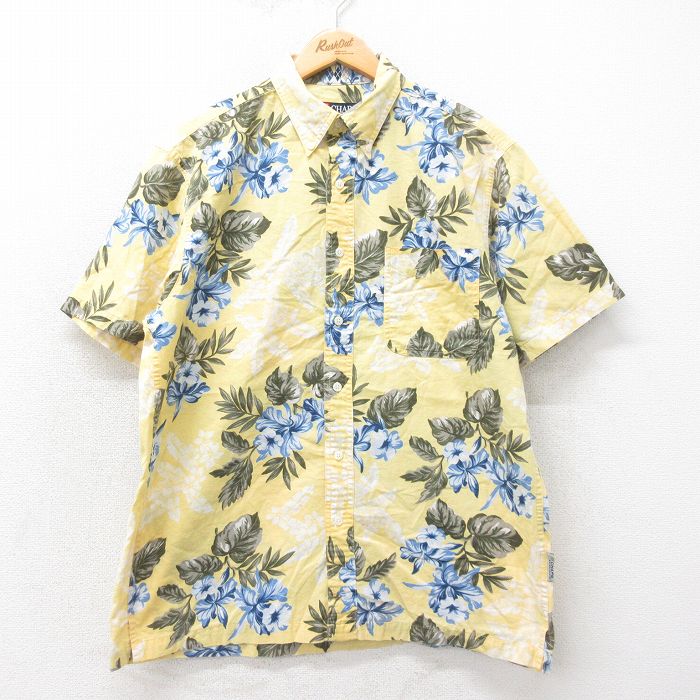 L★古着 ラルフローレン Ralph Lauren チャップス 半袖 ハワイアン シャツ メンズ 90年代 90s ハイビスカス コットン 黄他 イエロー 25may22 中古 アロハ トップス