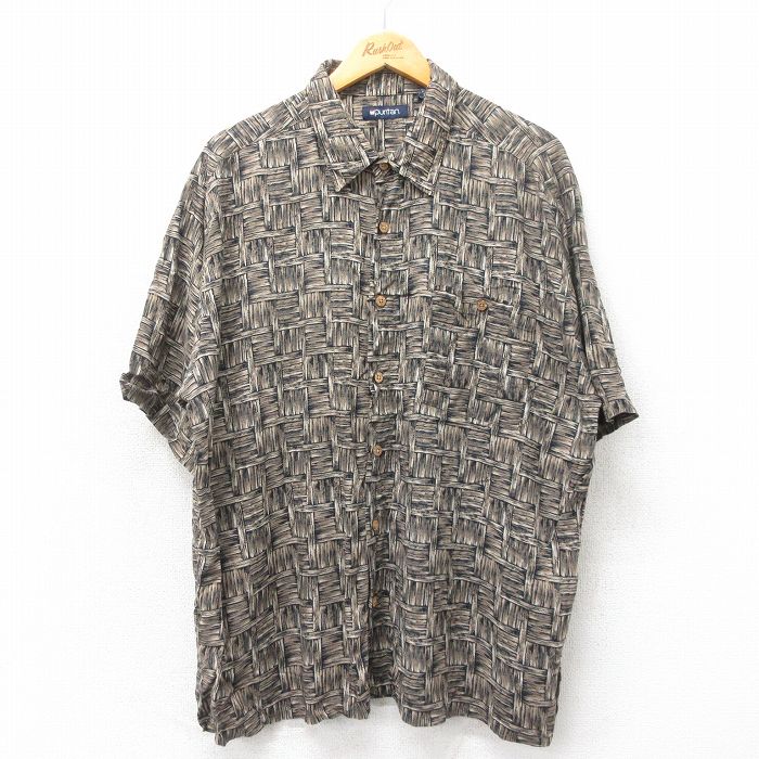 XL★古着 ピューリタン 半袖 ハワイアン シャツ メンズ 00年代 00s 大きいサイズ レーヨン 茶他 ブラウン 25may22 中古 アロハ トップス