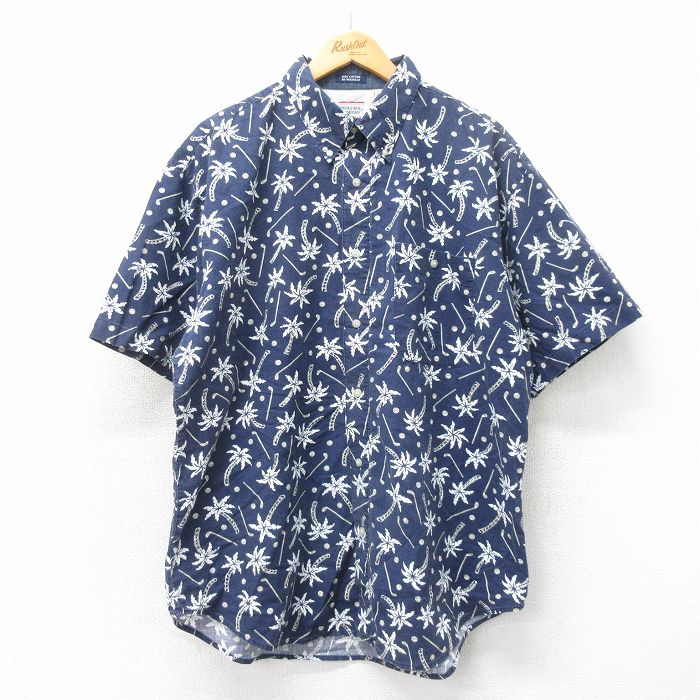 ビューグルボーイ 00s 半袖ハワイアンシャツ ヤシの木 ネイビー XL | 古着