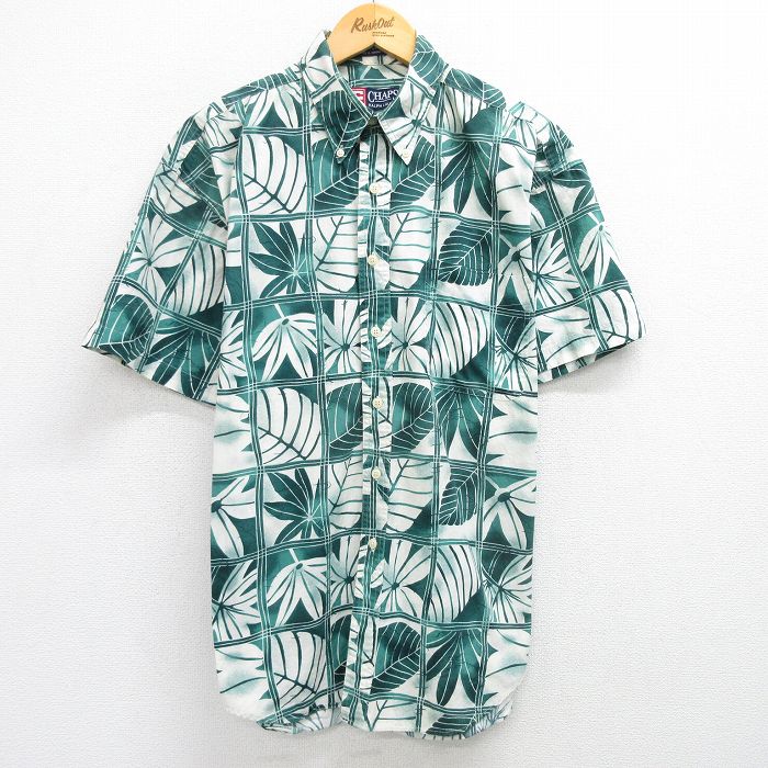 L★古着 ラルフローレン Ralph Lauren チャップス 半袖 ブランド ハワイアン シャツ メンズ 90年代 90s 葉 コットン ボタンダウン 緑他 グリーン 【spe】 25may23 中古 アロハ トップス