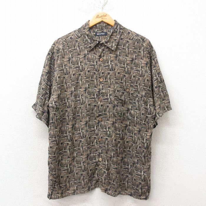 XL★古着 ピューリタン 半袖 ハワイアン シャツ メンズ 00年代 00s レーヨン 茶 ブラウン 25jun09 中古 アロハ トップス