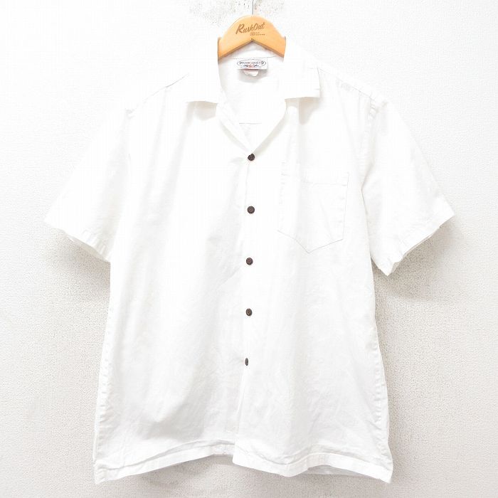 M★古着 半袖 ハワイアン シャツ メンズ 90年代 90s 花柄 コットン 開襟 オープンカラー ハワイ製 白 ホワイト 25jun09 中古 アロハ トップス