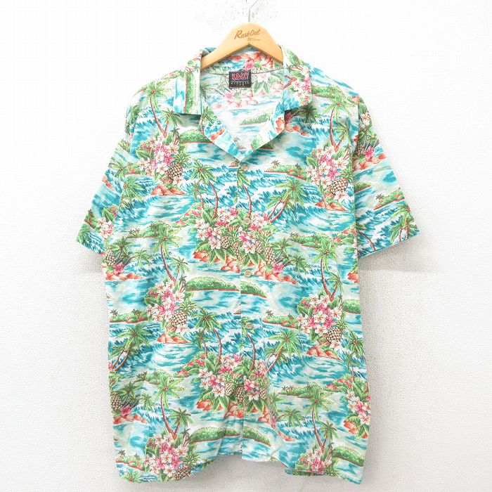 00s 半袖ハワイアンシャツ ヤシの木 ライトブルー XL | 古着