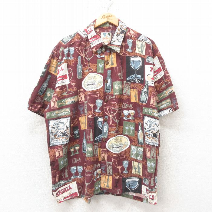 XL★古着 カハラ 半袖 ハワイアン シャツ メンズ 00年代 00s グラス 大きいサイズ エンジ 25jun10 中古 アロハ トップス