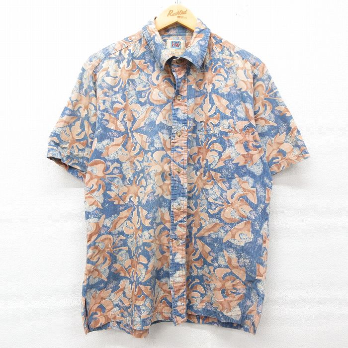 L★古着 カハラ 半袖 ハワイアン シャツ メンズ 00年代 00s 総柄 コットン ハワイ製 紺他 ネイビー 25jun10 中古 アロハ トップス