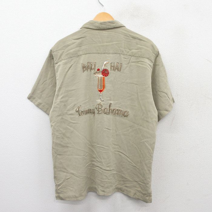 M★古着 半袖 ハワイアン シャツ メンズ カクテル バハマ シルク ベージュ カーキ 【spe】 25aug06 中古 アロハ トップス