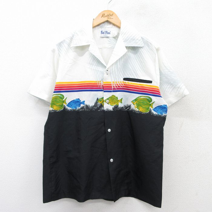 ハワイアン 80s 半袖シャツ 魚 ホワイト L | 古着