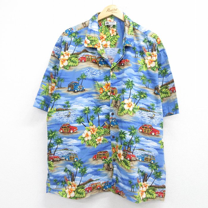ハワイアン 90s 半袖シャツ ヤシの木 ネイビー XL | 古着