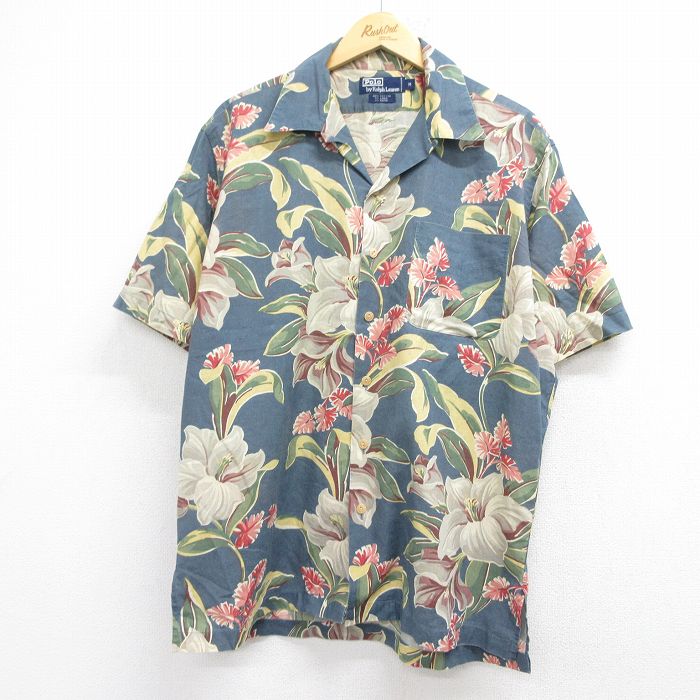 ラルフローレン 90s 半袖シャツ ハイビスカス ネイビー XL | 古着