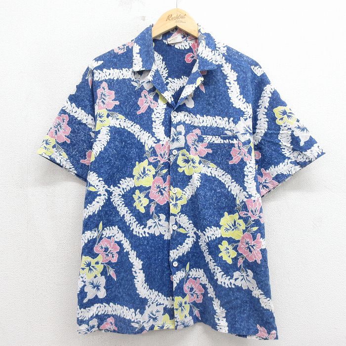 ハイビスカス 90s 半袖シャツ ブルー L | 古着