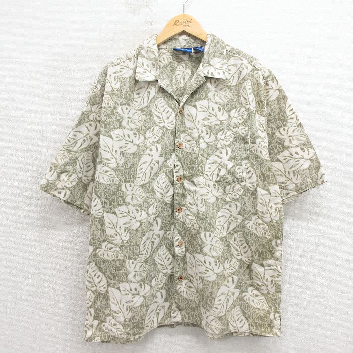 オーシャンパシフィック 00s 半袖ハワイアンシャツ 葉 グリーン L | 古着