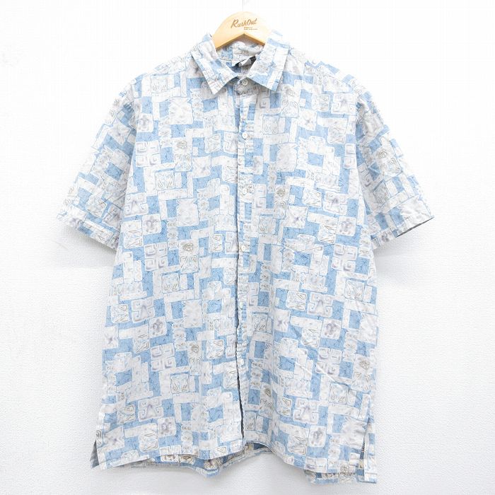 90s 半袖シャツ 総柄 ネイビー XL | 古着
