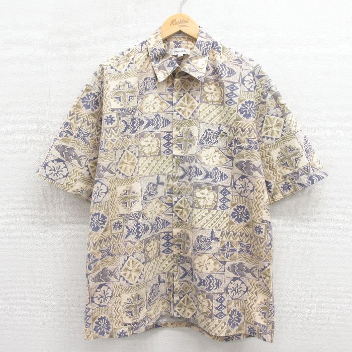 ピエールカルダン 半袖シャツ 魚花 ベージュ XL | 古着