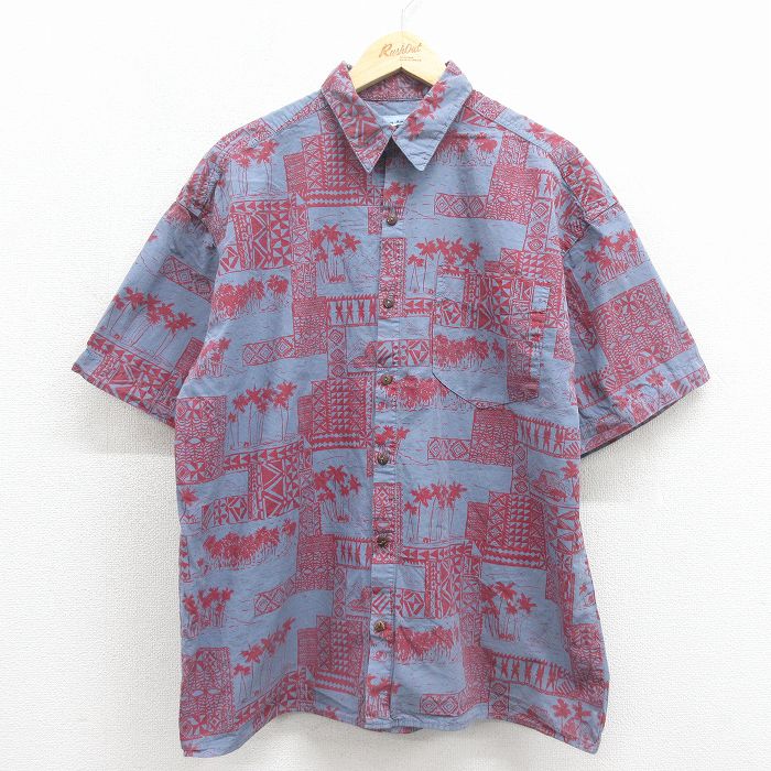 90s 半袖シャツ ヤシの木 グレー XL | 古着