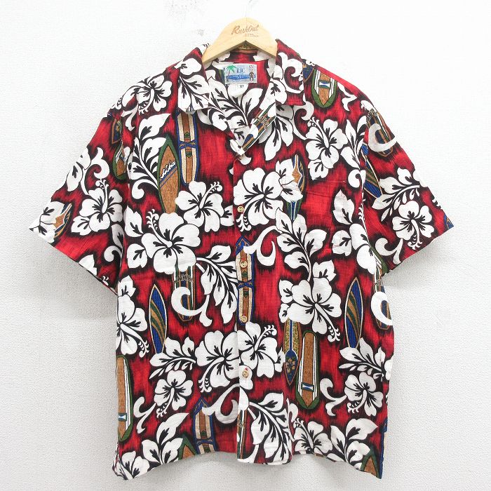 90s 半袖シャツ ハイビスカス レッド XL | 古着