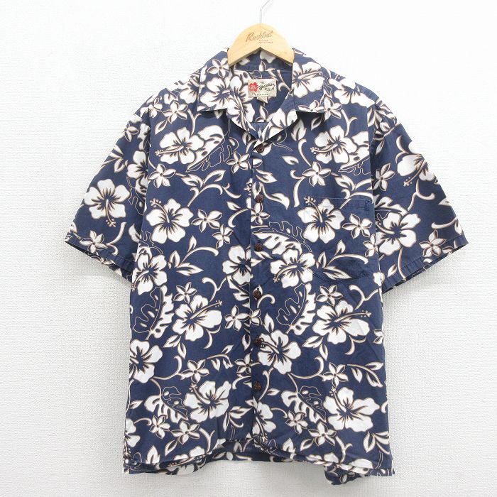 ヒロハッティ 00s 半袖シャツ ハイビスカス ネイビー L | 古着
