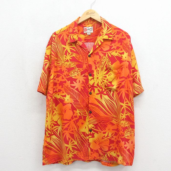 ヒロハッティ 00s 半袖ハワイアンシャツ 花 オレンジ XL | 古着