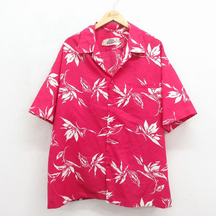 ヒロハッティ 80s 半袖ハワイアンシャツ 花 ピンク XL | 古着