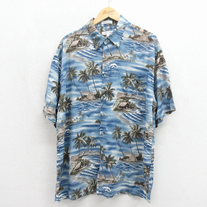 ピエールカルダン 00s 半袖シャツ ヤシの木 ネイビー XL | 古着