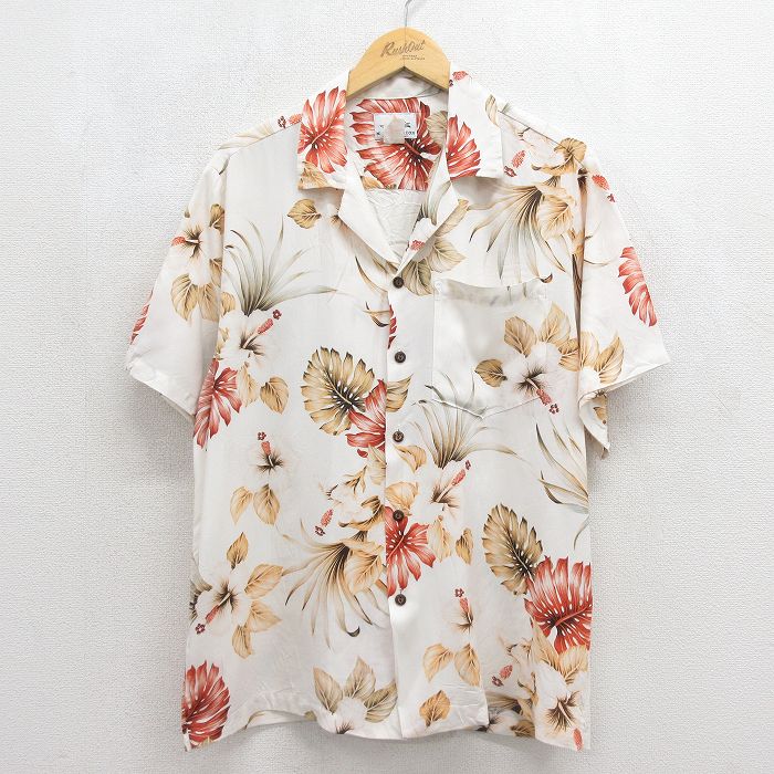 90s 半袖シャツ 花 ホワイト メンズM相当 | 古着