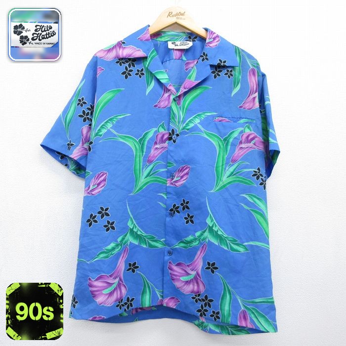ハワイアン 90s 半袖シャツ 花 ブルー メンズXL相当 | 古着