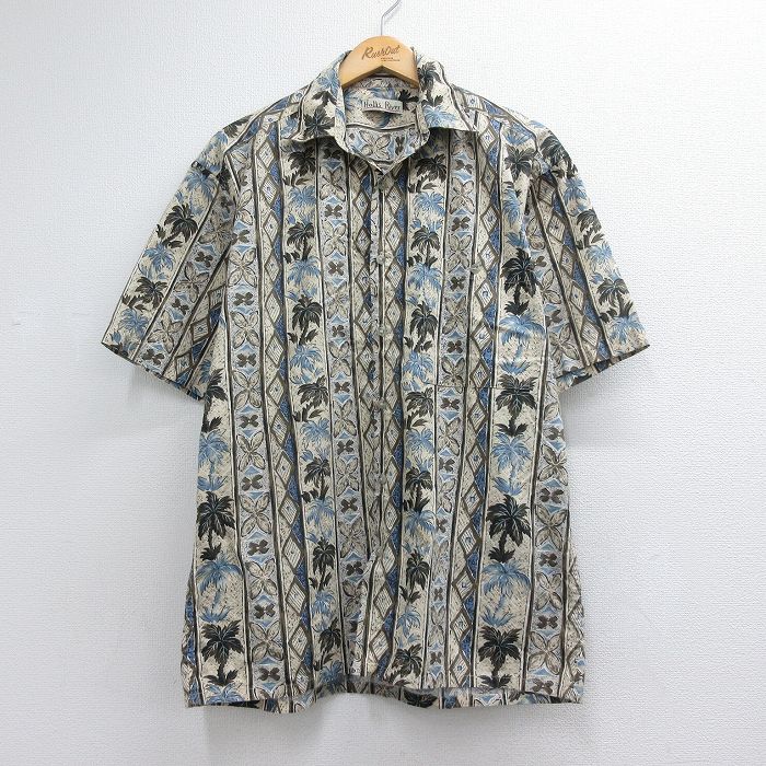 ハワイアン 半袖シャツ ヤシの木 ベージュ メンズL相当 | 古着