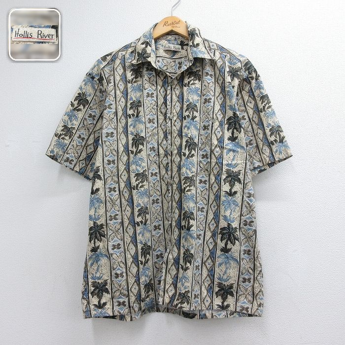 ハワイアン 半袖シャツ ヤシの木 ベージュ メンズL相当 | 古着