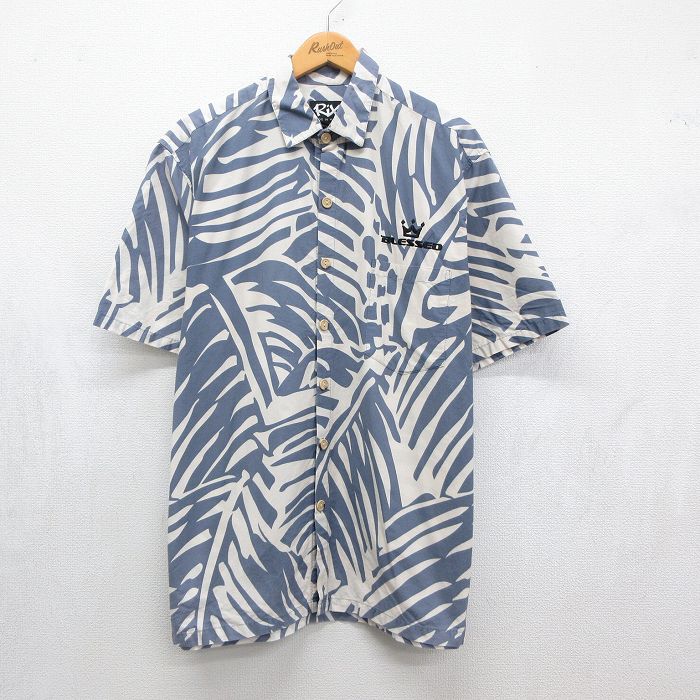 ハワイアン 半袖シャツ 葉 グレー メンズL相当 | 古着