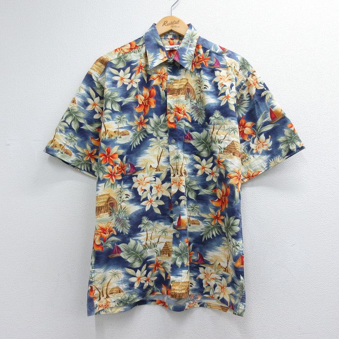 ピエールカルダン 90s 半袖シャツ ハイビスカス ネイビー メンズL相当 | 古着