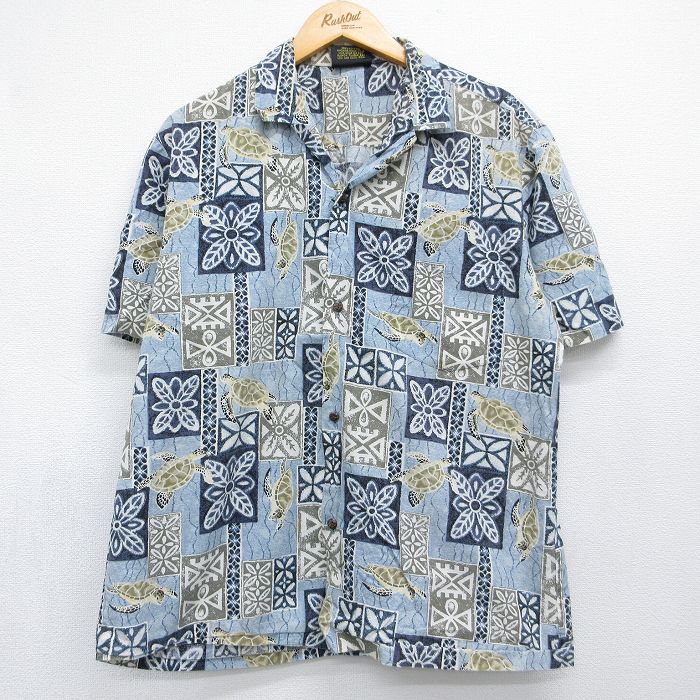 ハワイアン 半袖シャツ カメ ネイビー メンズL相当 | 古着