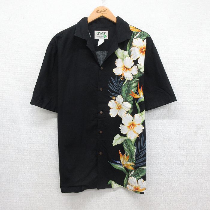 90s 半袖シャツ ハイビスカス ブラック メンズXL相当 | 古着