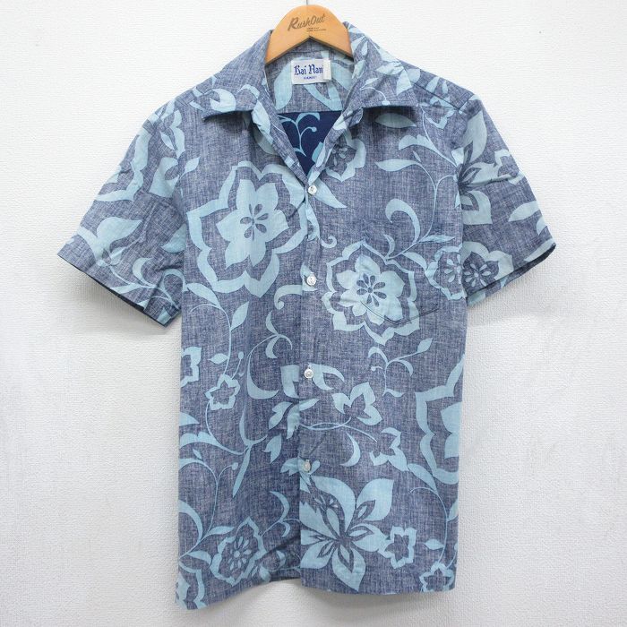 80s 半袖シャツ 花 ネイビー メンズM相当 | 古着
