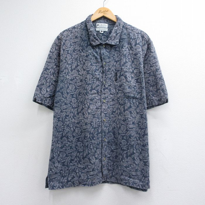 コロンビア 00s 半袖シャツ 花 ネイビー メンズL相当 | 古着